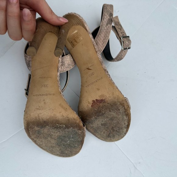 Balenciaga Snakeskin Sandals Sz 39.5 Brown Ankle Strap High Stiletto Heels - Picture 8 of 9